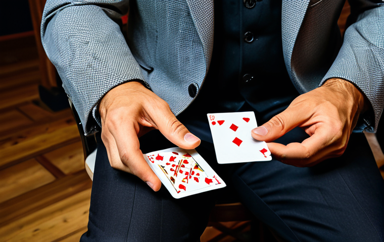 A professional male magician, fully clothed in a modest, modern suit, skillfully performing a close-up card trick at a polished wooden table. His hands are in a natural pose, expertly manipulating a deck of cards, ensuring perfect anatomy, correct proportions, and proper finger count. A small group of audience members, also fully clothed in appropriate attire, watch with expressions of genuine wonder and amazement. The setting is an intimate, softly lit café, creating a warm and engaging atmosphere. This image is safe for work, appropriate content, family-friendly, professional photography, high quality.